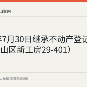 2026年7月30日继承不动产登记公告（花山区新工房29-401）