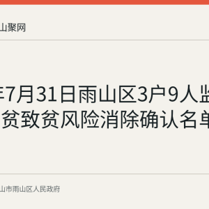 2026年7月31日雨山区3户9人监测对象返贫致贫风险消除确认名单公告