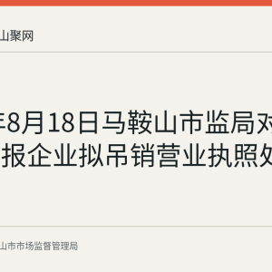 2026年8月18日马鞍山市监局对14家未年报企业拟吊销营业执照处罚公告