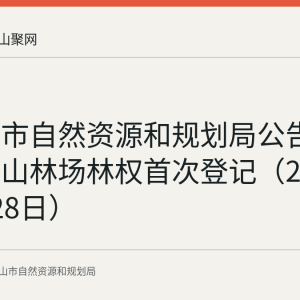 马鞍山市自然资源和规划局公告博望区横山林场林权首次登记（2026年8月28日）