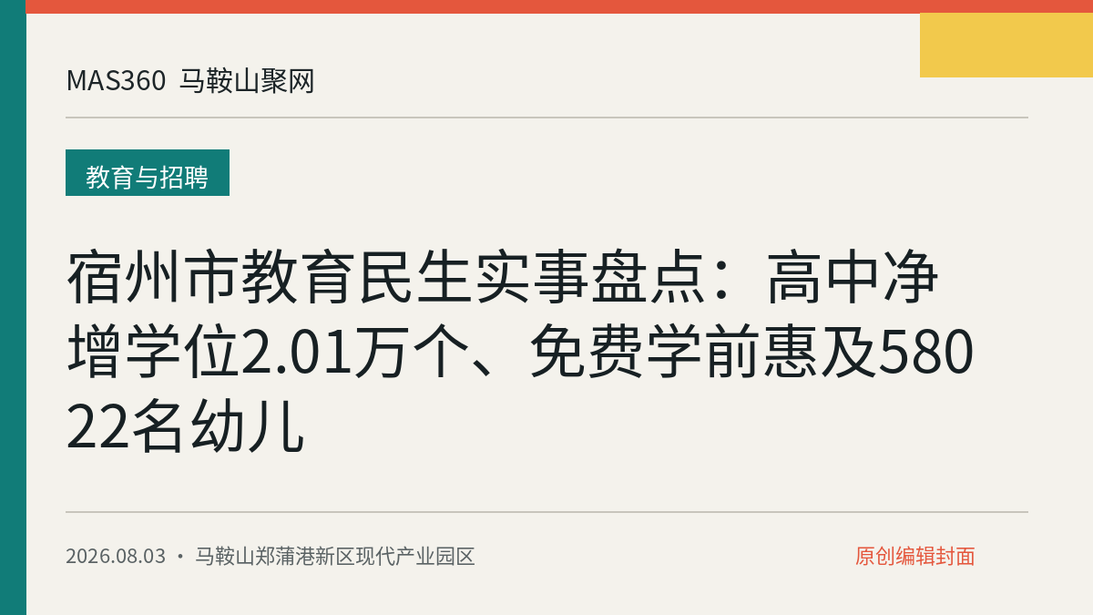宿州市教育民生实事盘点：高中净增学位2.01万个、免费学前惠及58022名幼儿