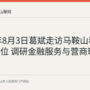 2026年8月3日葛斌走访马鞍山税务金融单位 调研金融服务与营商环境