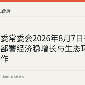 雨山区委常委会2026年8月7日召开会议：部署经济稳增长与生态环境保护工作