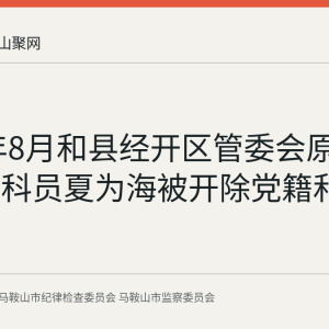 2026年8月和县经开区管委会原一级主任科员夏为海被开除党籍和公职