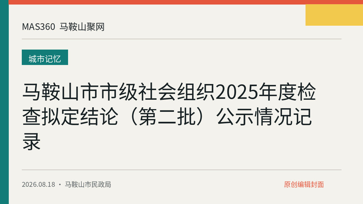 马鞍山市市级社会组织2025年度检查拟定结论（第二批）公示情况记录