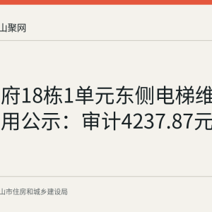 深业华府18栋1单元东侧电梯维修资金使用公示：审计4237.87元列支96户