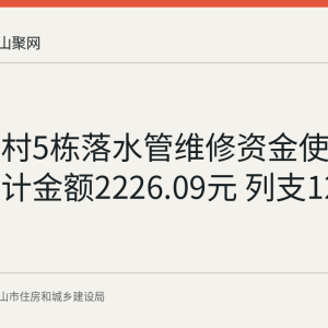 新风一村5栋落水管维修资金使用公示：审计金额2226.09元 列支12户