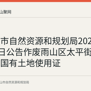 马鞍山市自然资源和规划局2026年8月24日公告作废雨山区太平街68号一处国有土地使用证