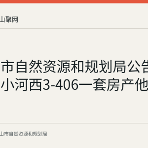 马鞍山市自然资源和规划局公告：雨山区小河西3-406一套房产他项权证作废