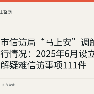 马鞍山市信访局“马上安”调解工作室运行情况：2025年6月设立以来已化解疑难信访事项111件