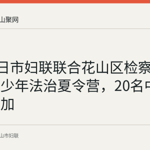 8月19日市妇联联合花山区检察院开展青少年法治夏令营，20名中小学生参加