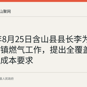 2026年8月25日含山县县长李为锋调研城镇燃气工作，提出全覆盖保安全降成本要求