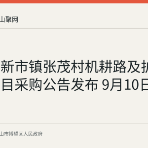 博望区新市镇张茂村机耕路及护栏安装项目采购公告发布 9月10日截止响应