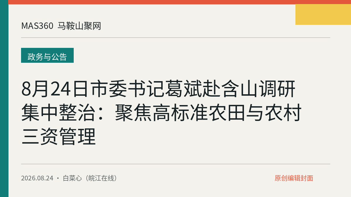 8月24日市委书记葛斌赴含山调研集中整治：聚焦高标准农田与农村三资管理