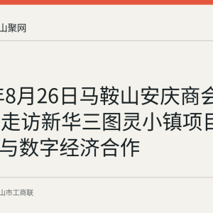 2026年8月26日马鞍山安庆商会近三十人走访新华三图灵小镇项目，交流AI与数字经济合作