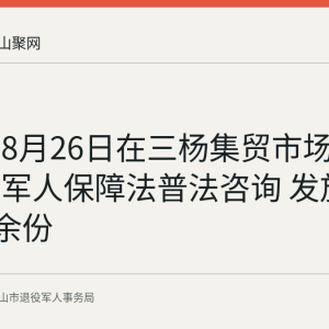 博望区8月26日在三杨集贸市场开展退役军人保障法普法咨询 发放资料300余份