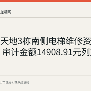 金色新天地3栋南侧电梯维修资金使用公示 审计金额14908.91元列支376户