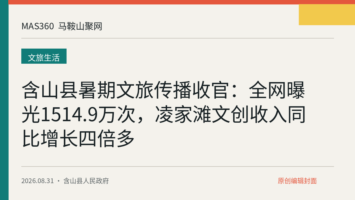 含山县暑期文旅传播收官：全网曝光1514.9万次，凌家滩文创收入同比增长四倍多
