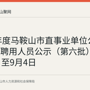 2026年度马鞍山市直事业单位公开招聘拟聘用人员公示（第六批）：8月31日至9月4日