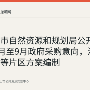 马鞍山市自然资源和规划局公开2026年8月至9月政府采购意向，涉及雨山湖等片区方案编制