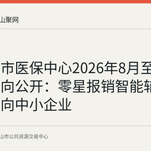 马鞍山市医保中心2026年8月至9月采购意向公开：零星报销智能辅助服务面向中小企业