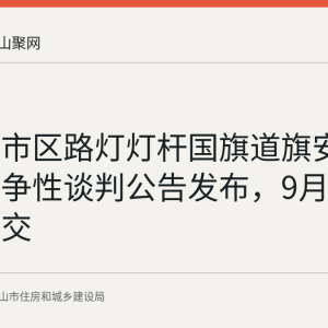 马鞍山市区路灯灯杆国旗道旗安装服务竞争性谈判公告发布，9月4日截止递交