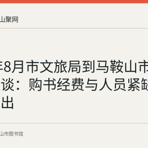 2020年8月市文旅局到马鞍山市图书馆座谈：购书经费与人员紧缺问题被提出
