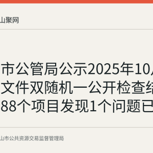马鞍山市公管局公示2025年10月招标采购文件双随机一公开检查结果：抽查88个项目发现1个问题已整改