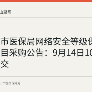 马鞍山市医保局网络安全等级保护测评项目采购公告：9月14日10时截止递交