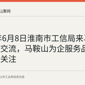 2026年6月8日淮南市工信局来马鞍山考察交流，马鞍山为企服务品牌经验被关注