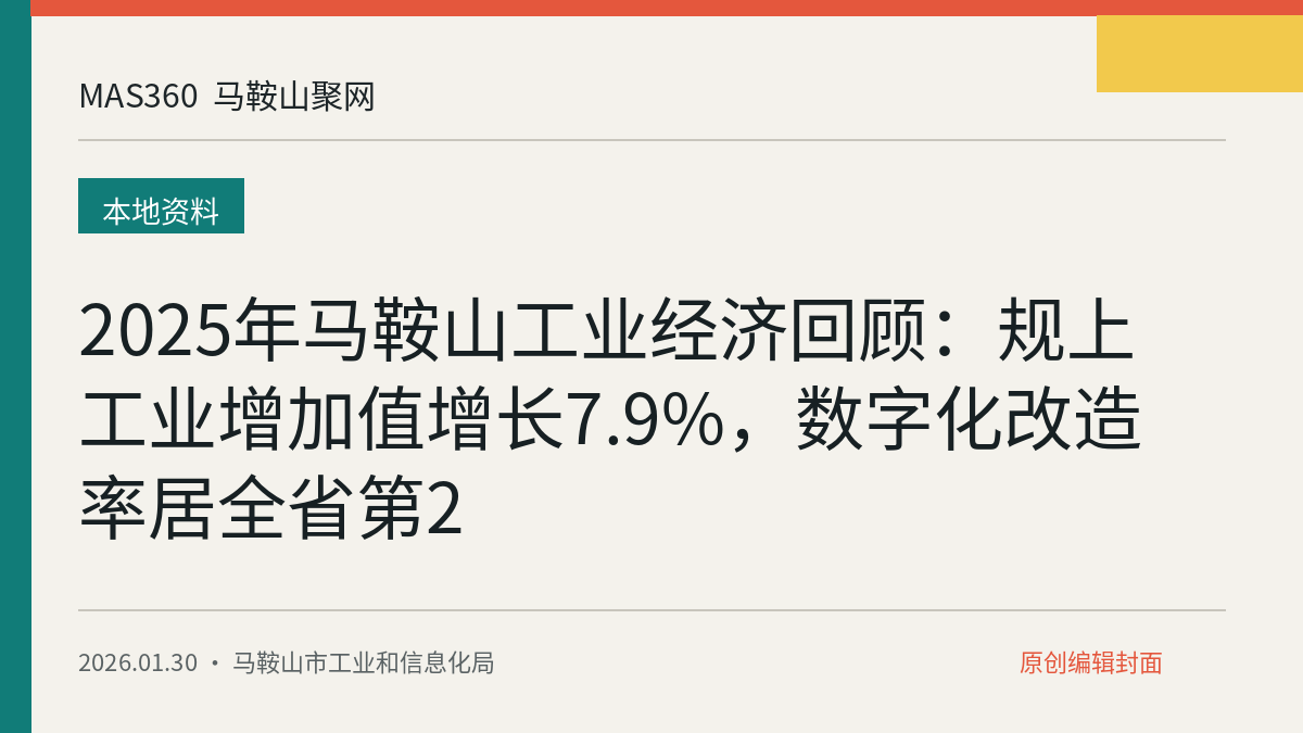 2025年马鞍山工业经济回顾：规上工业增加值增长7.9%，数字化改造率居全省第2