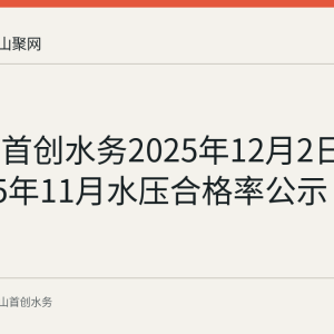 马鞍山首创水务2025年12月2日发布2025年11月水压合格率公示