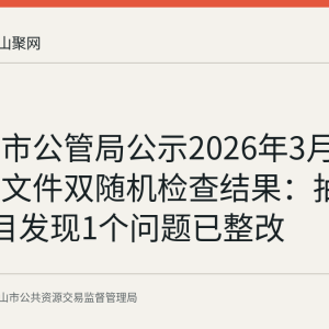 马鞍山市公管局公示2026年3月招标采购文件双随机检查结果：抽查68个项目发现1个问题已整改