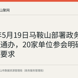 2026年5月19日马鞍山部署政务服务跨域通办，20家单位参会明确四项推进要求