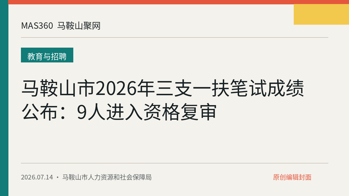 马鞍山市2026年三支一扶笔试成绩公布：9人进入资格复审