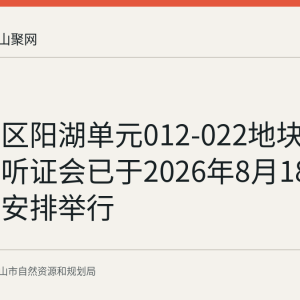 雨山片区阳湖单元012-022地块详细规划听证会已于2026年8月18日按公告安排举行