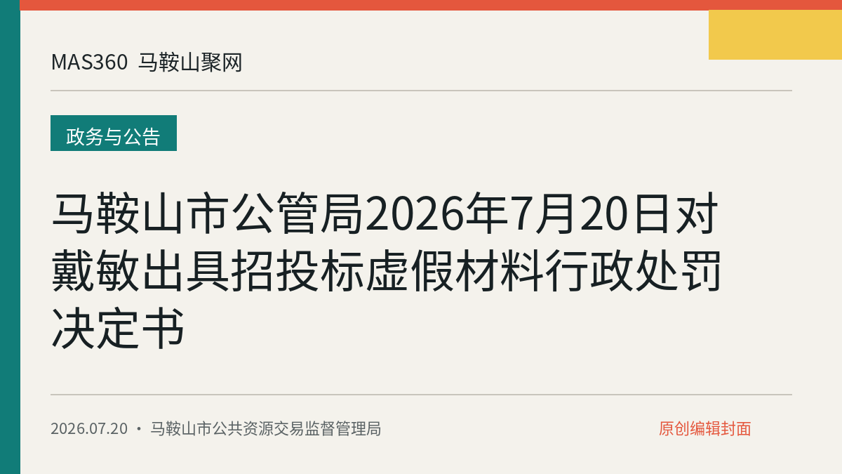 马鞍山市公管局2026年7月20日对戴敏出具招投标虚假材料行政处罚决定书