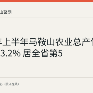 2026年上半年马鞍山农业总产值同比增长3.2% 居全省第5