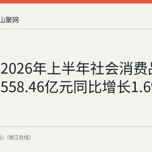 马鞍山2026年上半年社会消费品零售总额558.46亿元同比增长1.6%