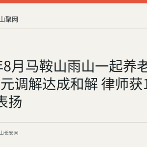 2026年8月马鞍山雨山一起养老纠纷经多元调解达成和解 律师获12345热线表扬