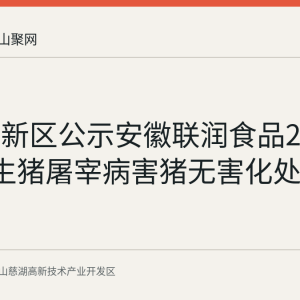 慈湖高新区公示安徽联润食品2026年8月生猪屠宰病害猪无害化处理补贴情况