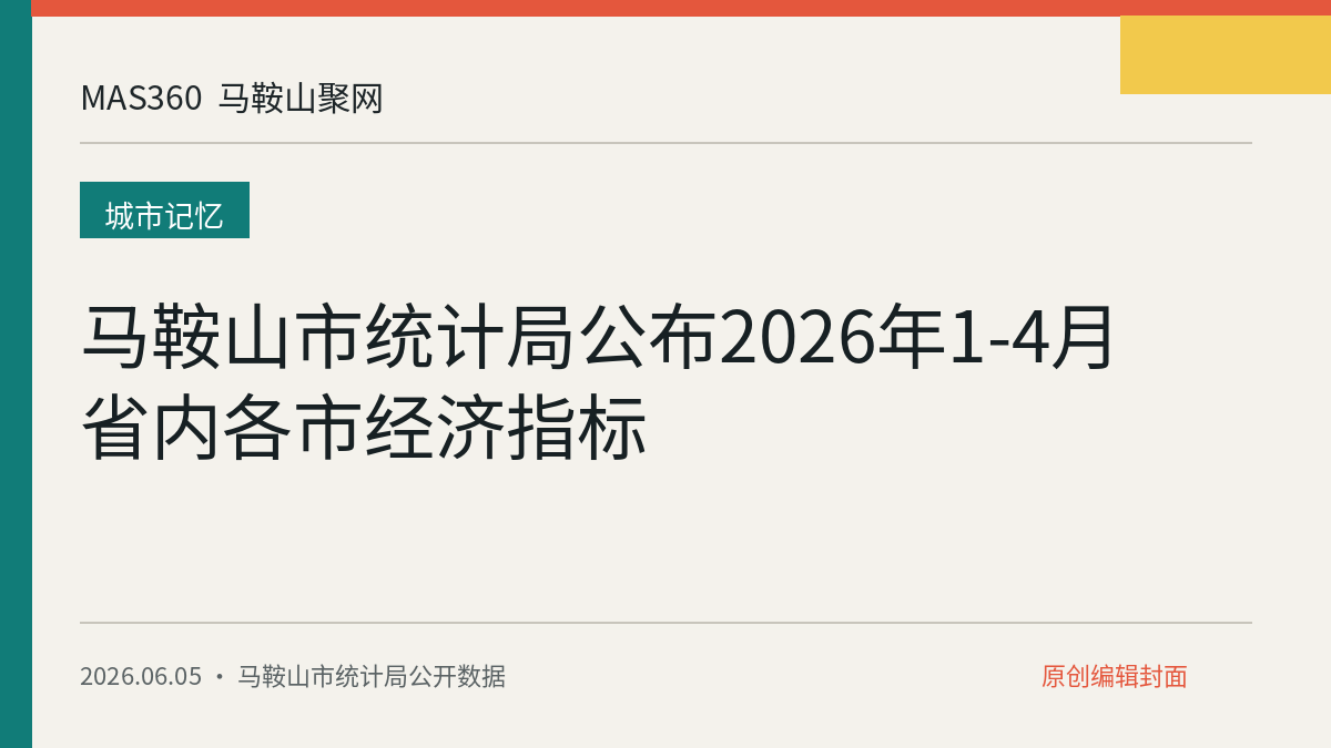 马鞍山市统计局公布2026年1-4月省内各市经济指标