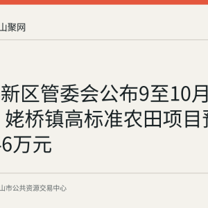 郑蒲港新区管委会公布9至10月采购意向 姥桥镇高标准农田项目预算3141.46万元