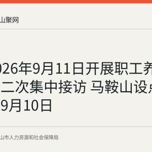 安徽2026年9月11日开展职工养老保险第二次集中接访 马鞍山设点预约截止9月10日