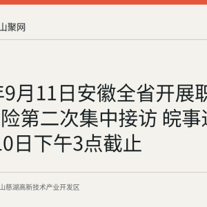 2026年9月11日安徽全省开展职工养老保险第二次集中接访 皖事通预约9月10日下午3点截止
