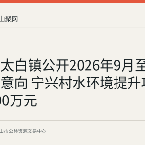 当涂县太白镇公开2026年9月至10月采购意向 宁兴村水环境提升项目预算200万元